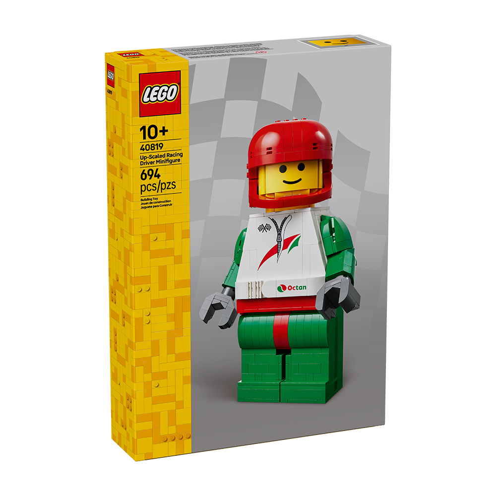 Minifigura Gigante de Piloto de Carreras