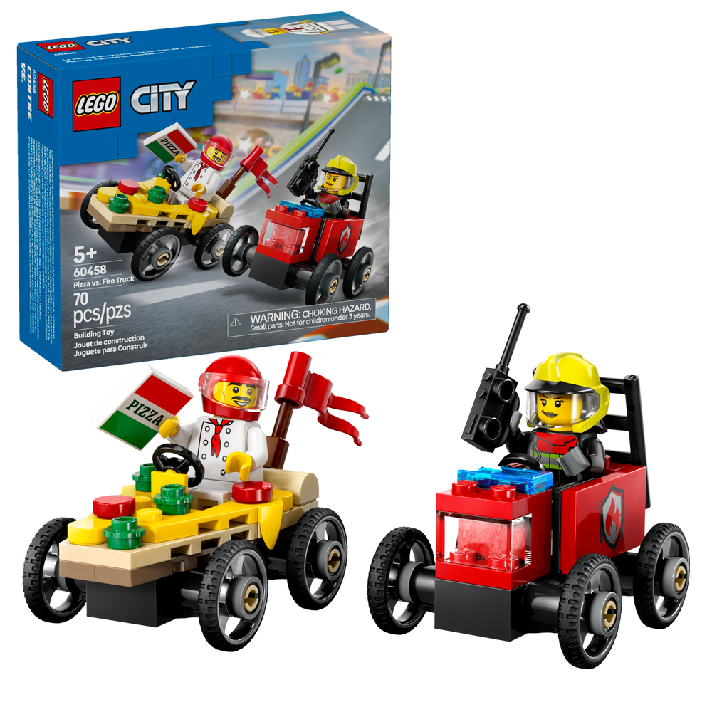 Pack de Coches de Carreras: Pizza vs. Camión de Bomberos