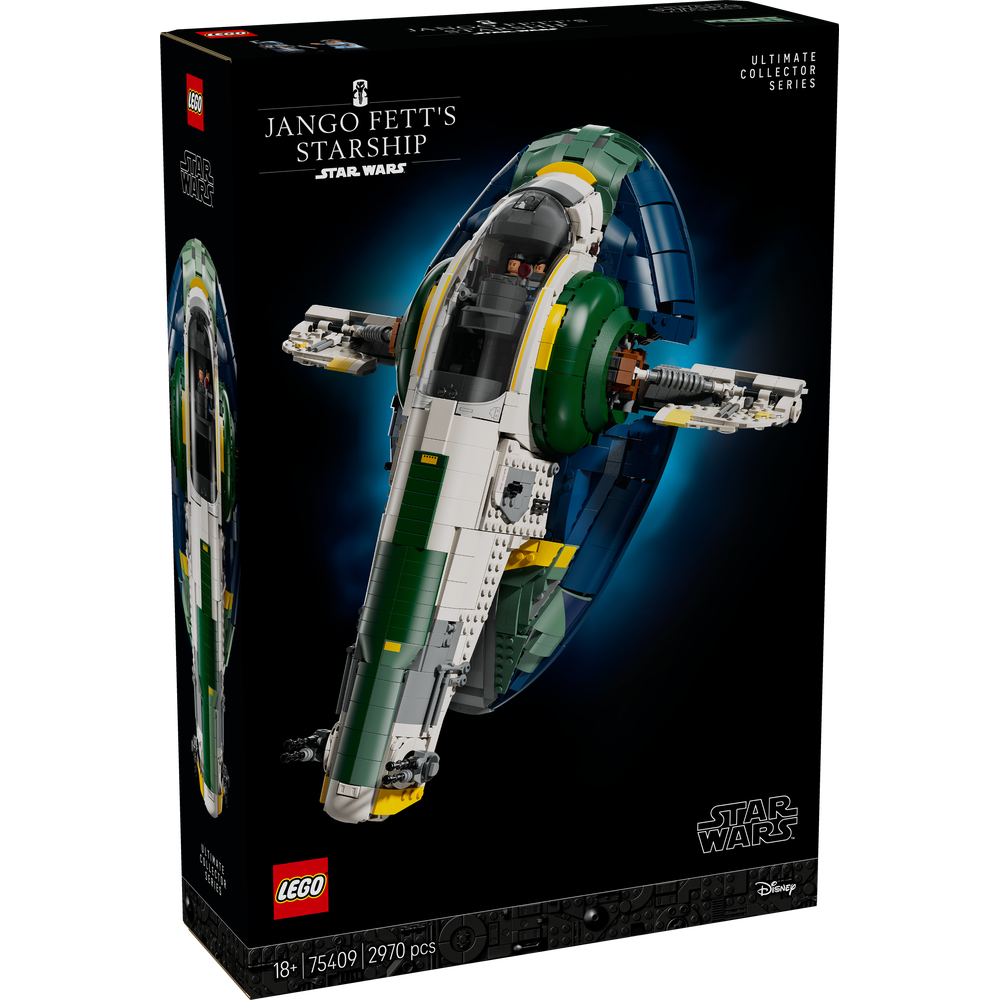 LEGO Star Wars Ultimate Collector Series Nave Estelar Clase Firespray de Jango Fett 75409 con minifiguras de Jango Fett y Boba Fett, modelo de colección para adultos de 2970 piezas.