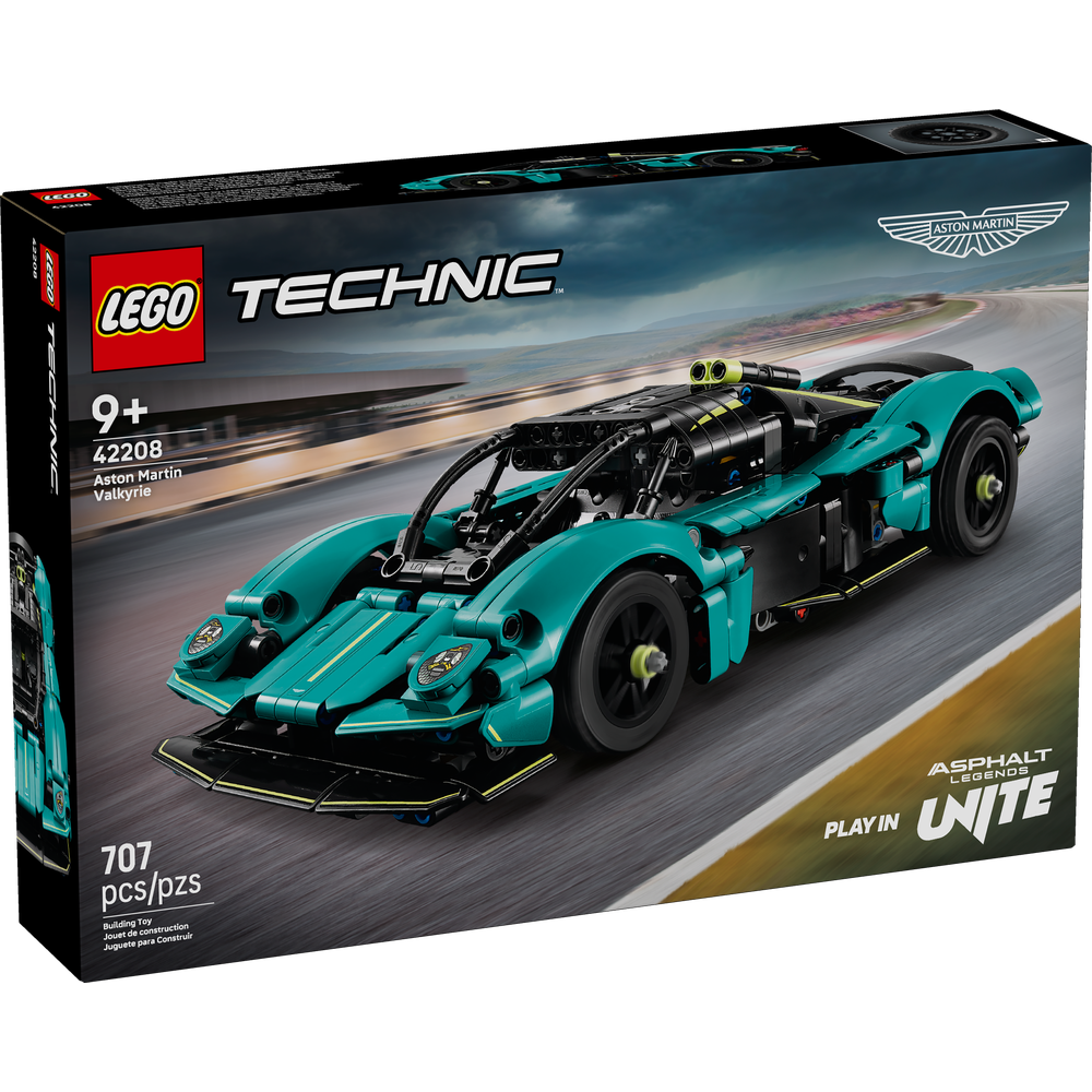 LEGO Technic Aston Martin Valkyrie 42208 coche deportivo turquesa con motor V12 y puertas de ala de gaviota