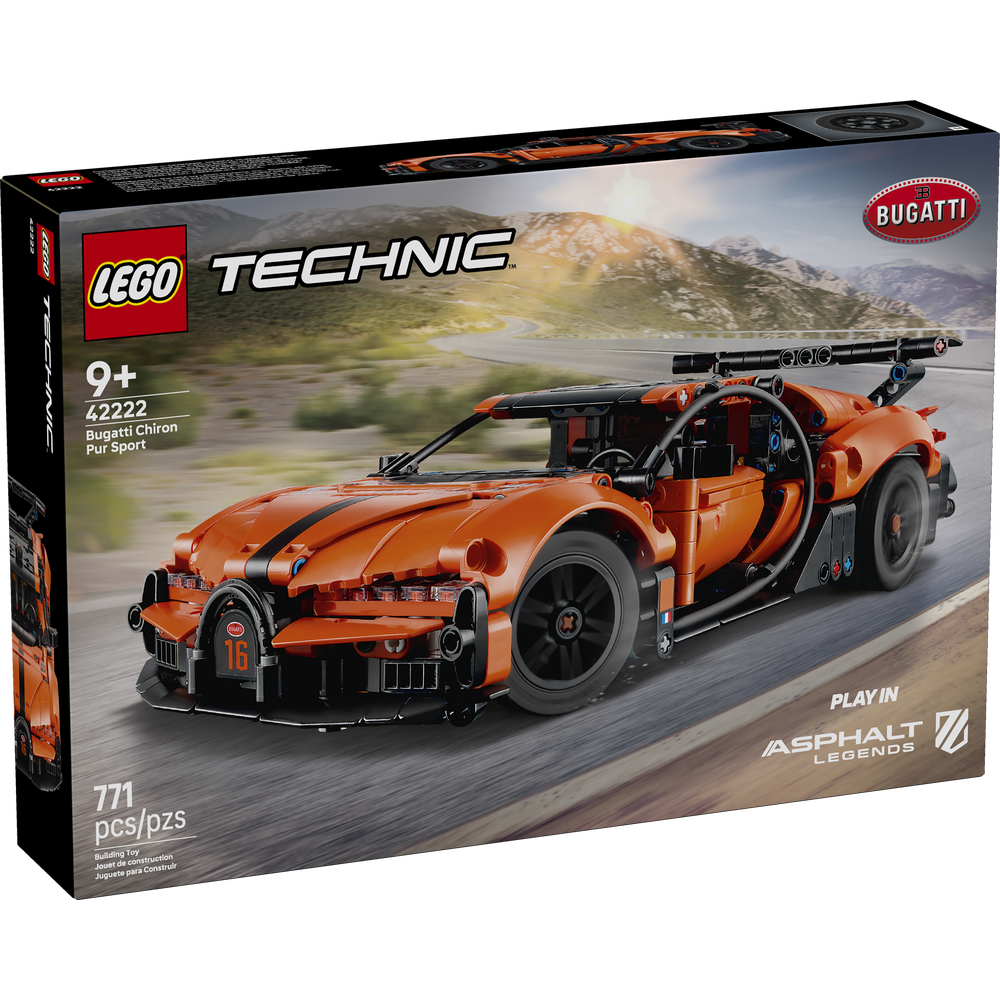 LEGO Technic Bugatti Chiron Pur Sport 42222 hipercoche naranja con motor W16 y puertas abatibles
