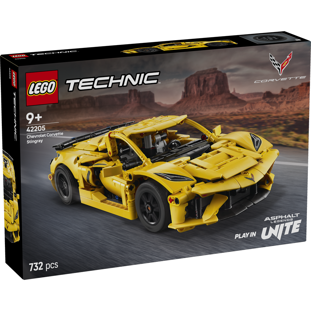 Maqueta LEGO Technic Chevrolet Corvette Stingray 42205 con motor V8, dirección funcional y puertas abatibles