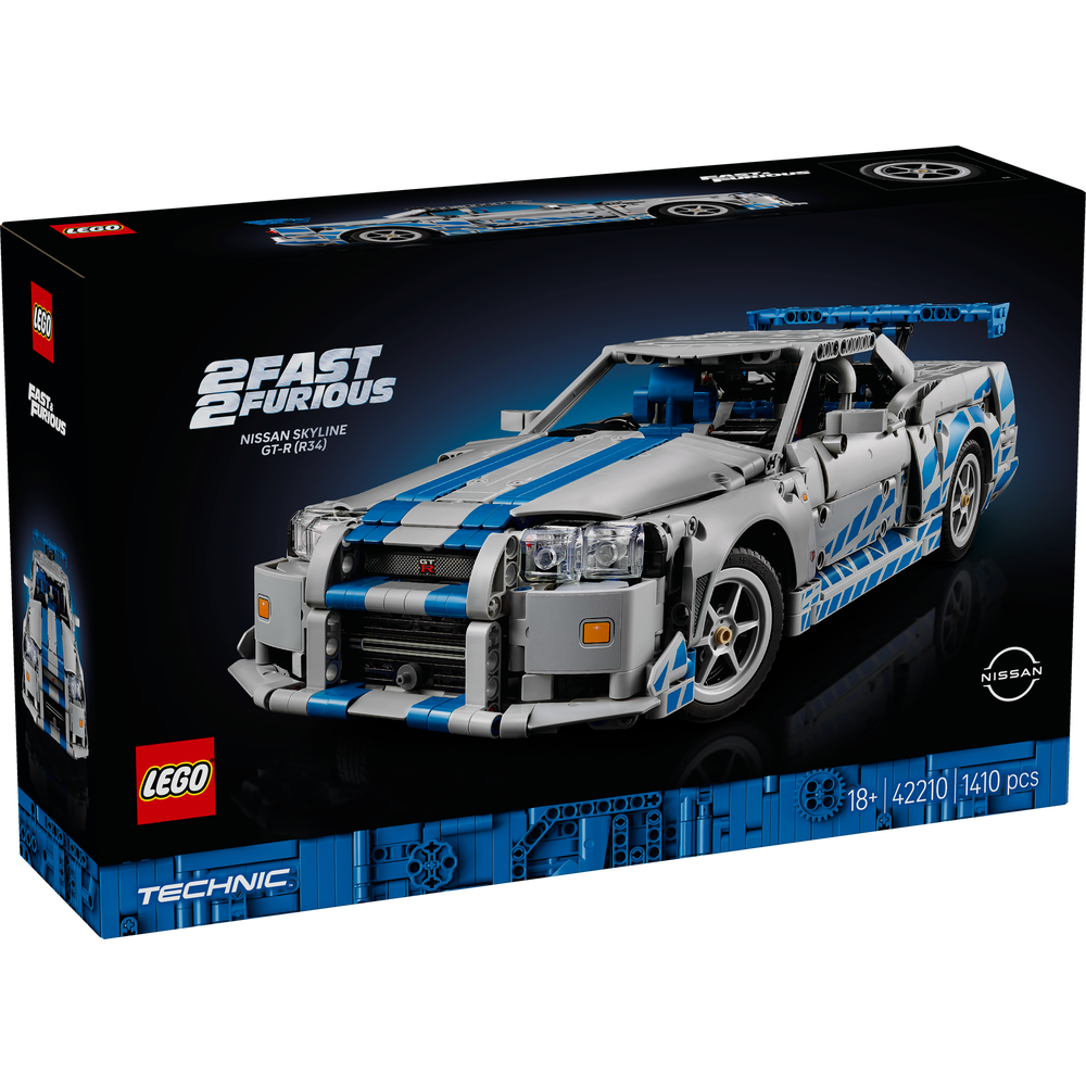 Maqueta LEGO Technic Nissan Skyline GT-R R34 de Fast and Furious con motor 6 cilindros, función de derrape y diseño detallado