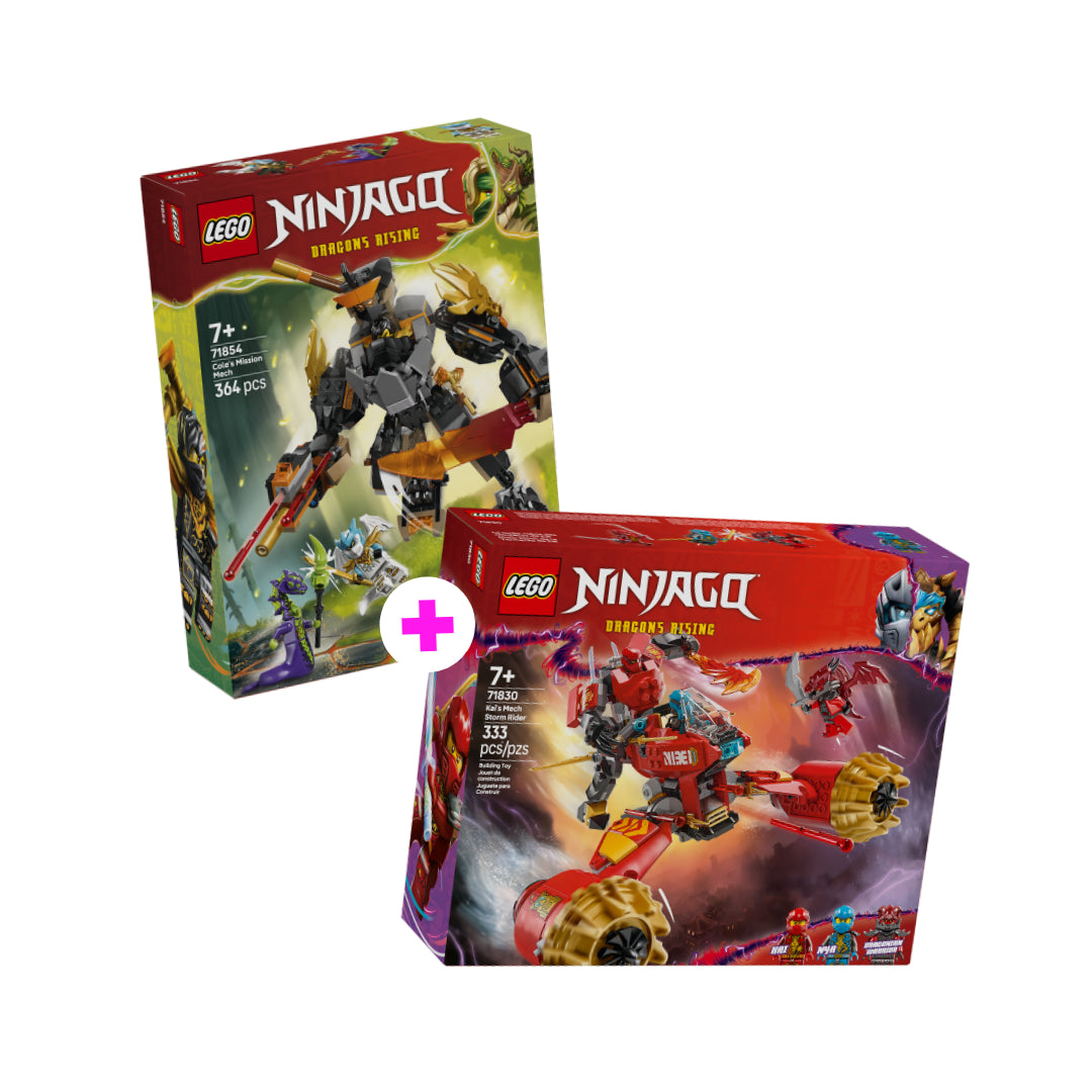 Combo Ninjago: Moto-Meca de la Tormenta de Kai (71830) y Meca de Misión de Cole y Zane Dragón (71854)