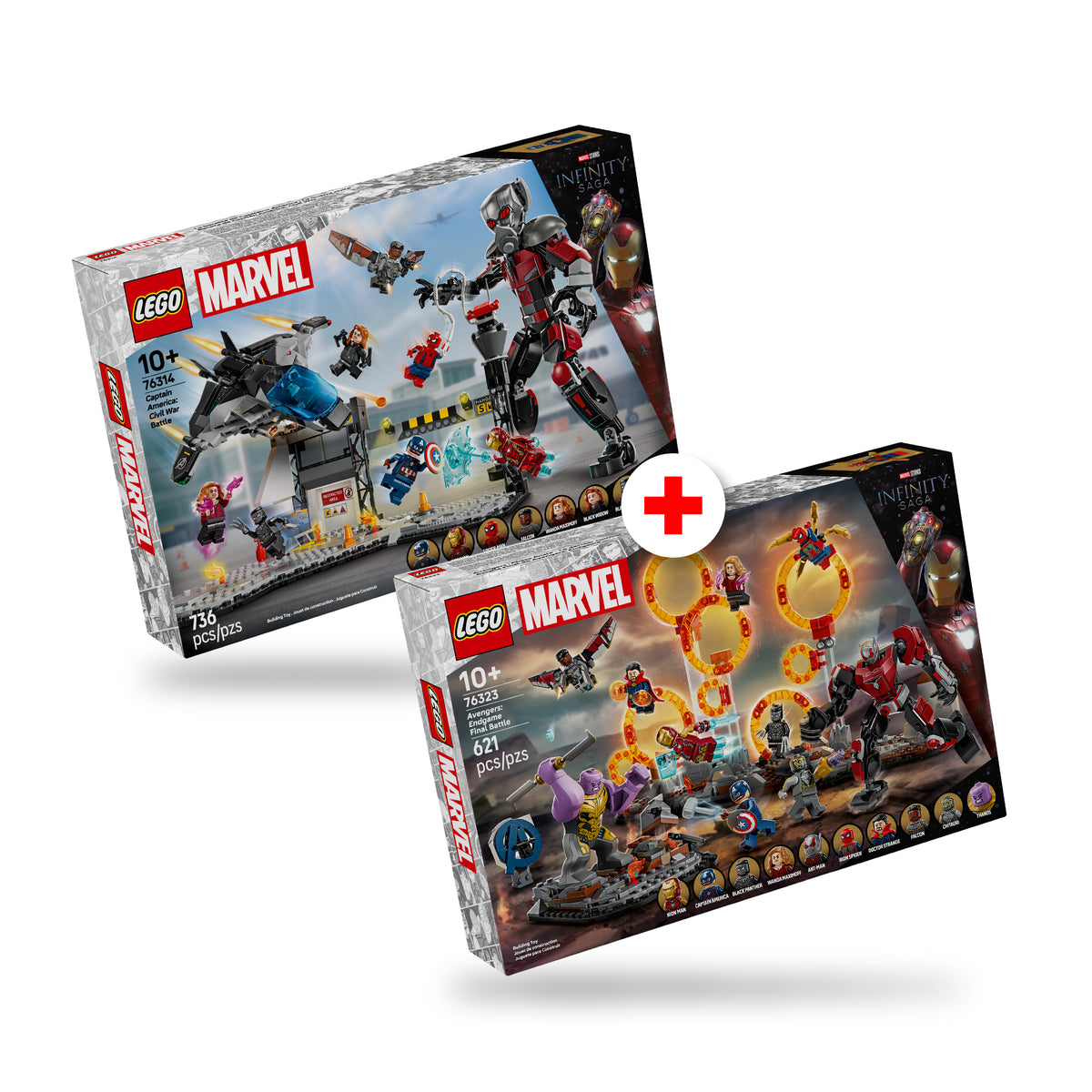 Combo Super Heroes: Gran Batalla de Capitán América: Civil War (76314) y Batalla Final de Vengadores: Endgame (76323)