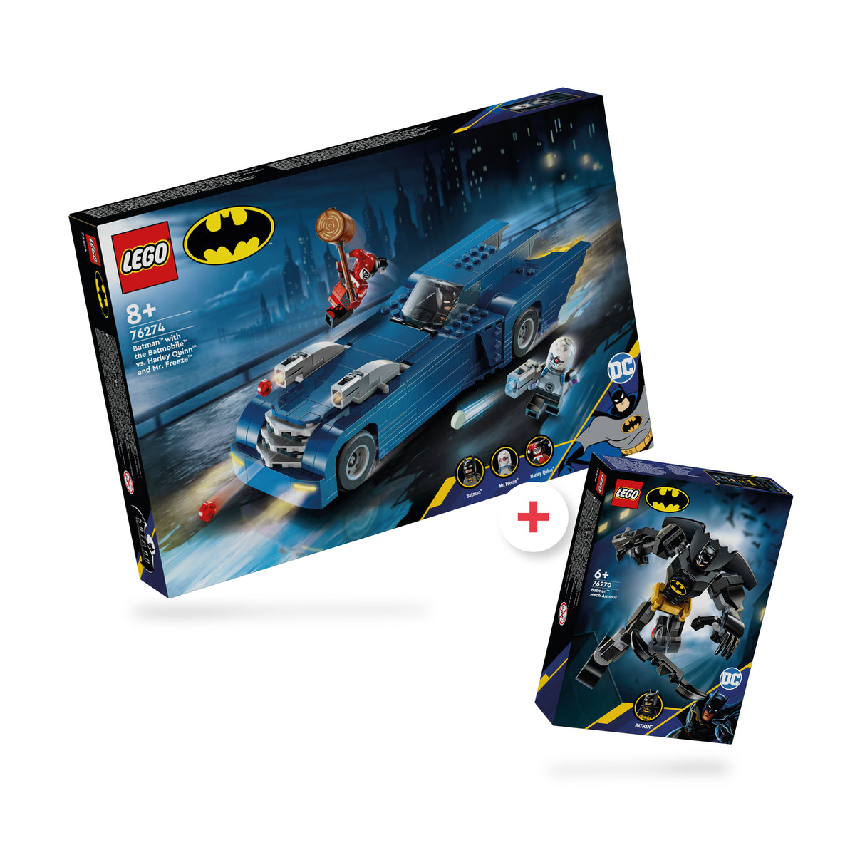 Combo Super Heroes: Armadura Robótica de Batman™ (76270) y Batman™ con Batmóvil vs. Harley Quinn™ y Mr. Freeze™ (76274)