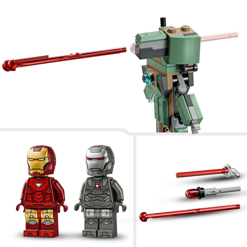 Iron Man y Máquina de Guerra vs. Drones de Hammer