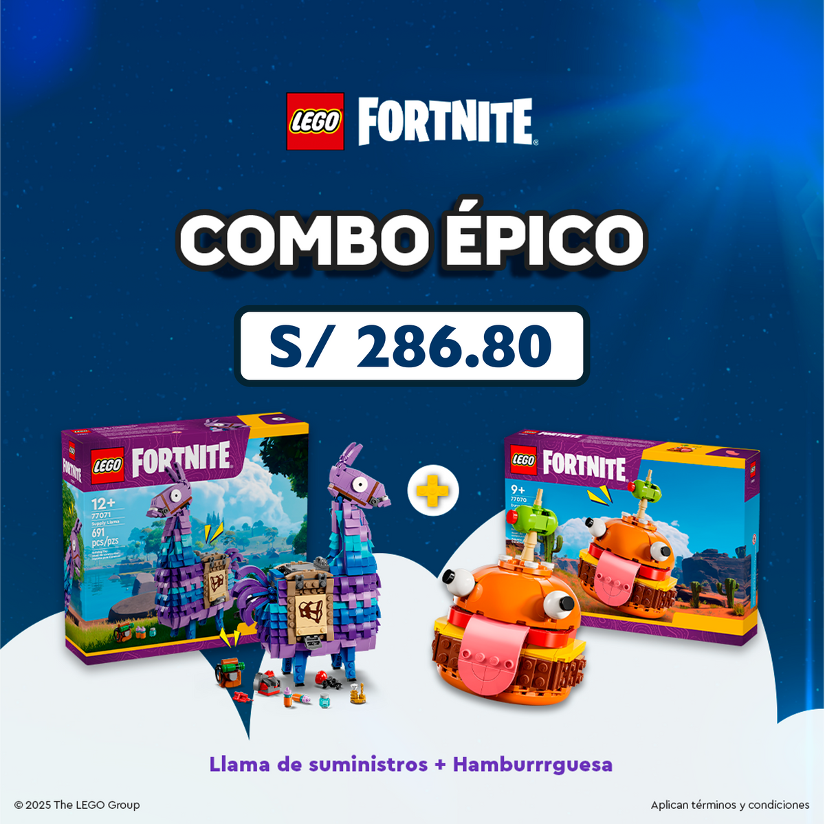 Combo Épico Fortnite: Llama de suministros (77071) y Hamburrrguesa (77070)