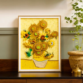 Set LEGO Art Vincent van Gogh: Los Girasoles con 16 flores tridimensionales, pétalos ajustables y marco desmontable, inspirado en el icónico cuadro de 1889 creado en colaboración con el Museo Van Gogh de Ámsterdam.