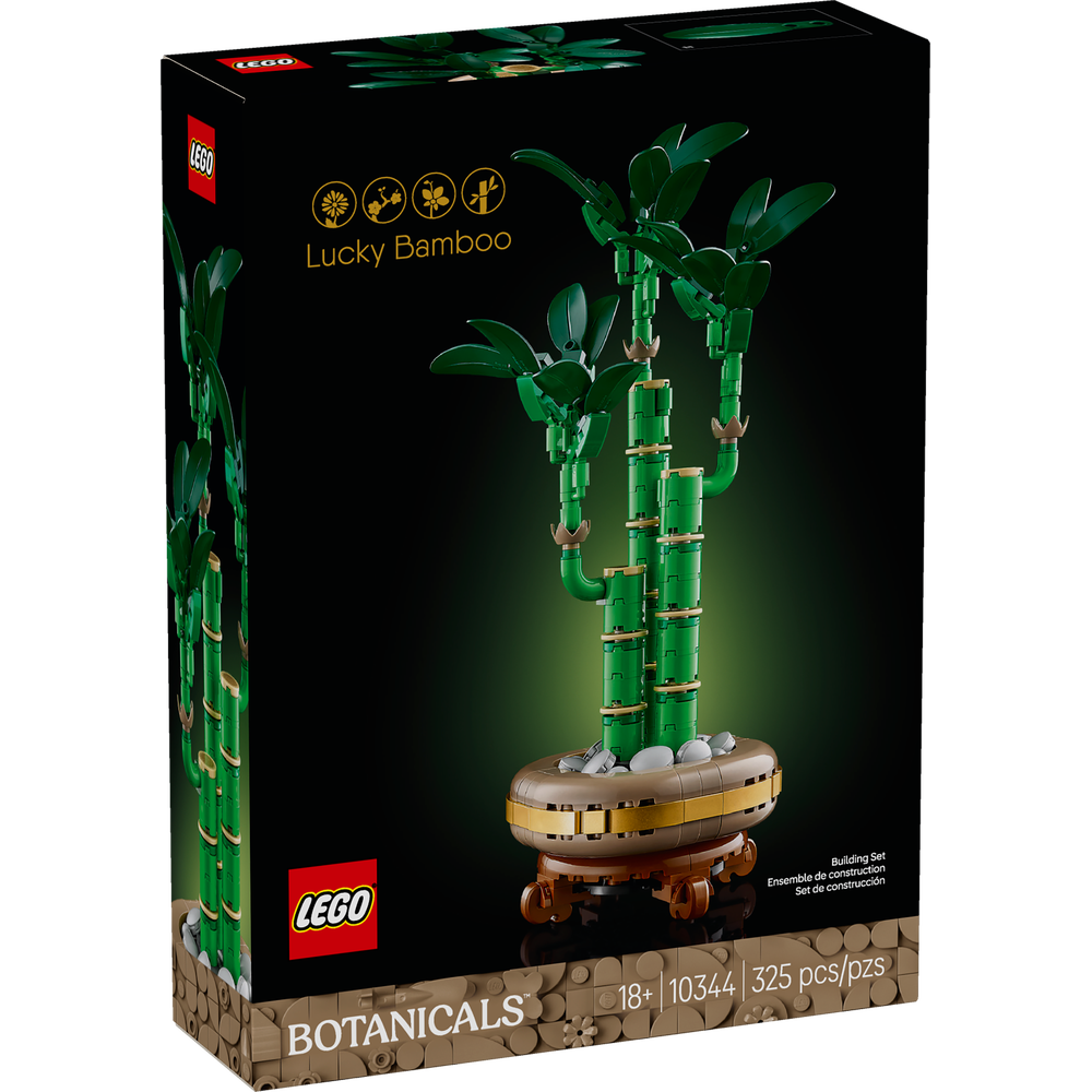 LEGO Botanical Bambú de la Suerte 10344 planta decorativa para adultos con maceta y peana efecto madera
