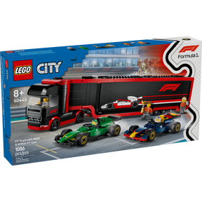 LEGO City Camión de F1 con Coches RB20 y AMR24 60445, remolque y minifiguras de pilotos y equipo