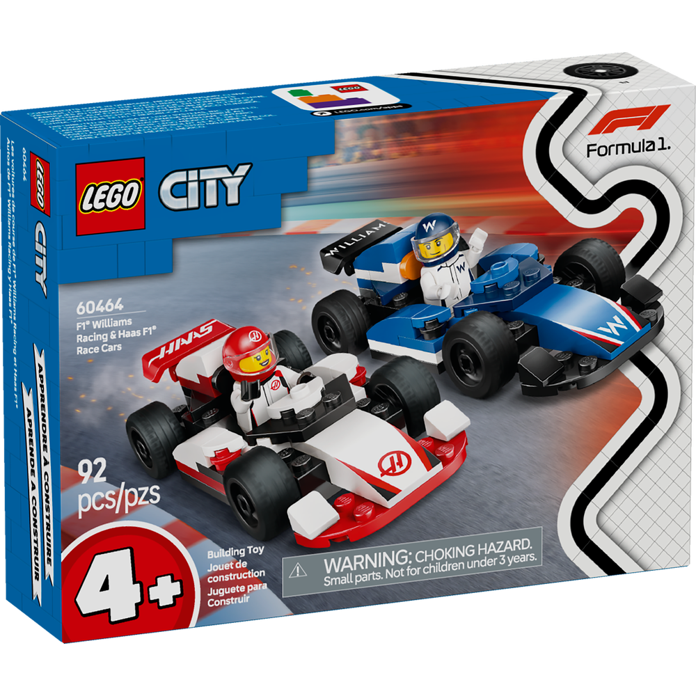 LEGO City Coches de F1 Williams Racing y Haas F1 60464 con 2 coches de carreras y minifiguras de pilotos