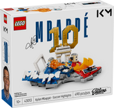 Set LEGO® Editions Kylian Mbappé: Fenómenos del Fútbol 43013 con minifigura de Mbappé, colores de Francia y decoración coleccionable para fans del fútbol.