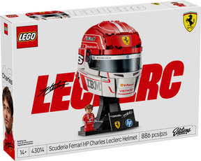 Set LEGO® Editions Scuderia Ferrari HP: Casco de Charles Leclerc 43014 con diseño inspirado en Formula 1®, minifigura de Charles Leclerc y detalles oficiales Ferrari.