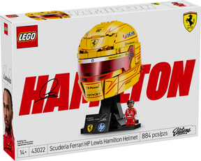 Set LEGO® Editions Scuderia Ferrari HP: Casco de Lewis Hamilton 43022 con diseño inspirado en Formula 1®, minifigura de Lewis Hamilton y detalles oficiales Ferrari.