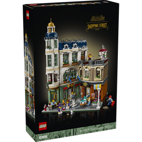 Set LEGO® Icons calle comercial modular con tiendas y apartamento