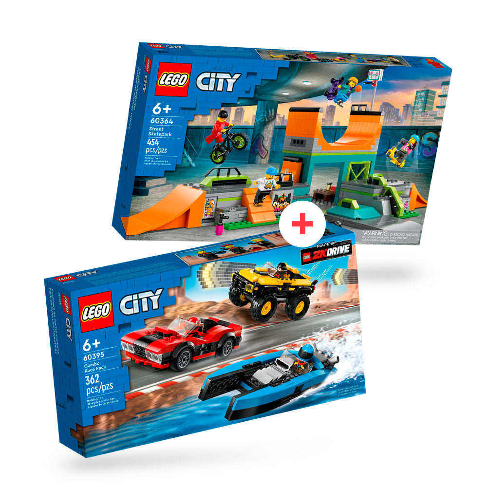 Combo City: Parque de Patinaje Urbano (60364) y Pack de Vehículos Deportivos LEGO City (60395)