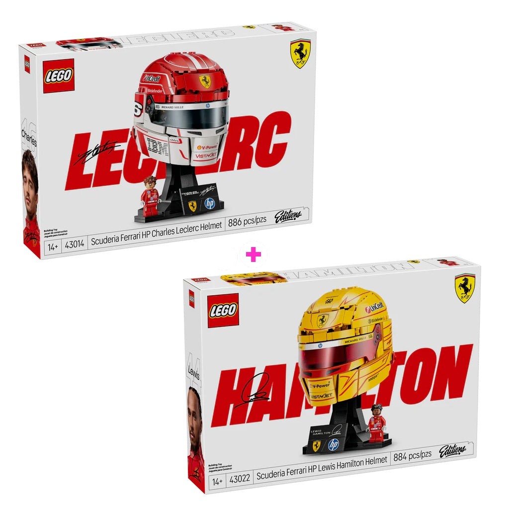 Combo Scuderia Ferrari HP: Casco de Charles Leclerc (43014) y Casco de Lewis Hamilton (43022)