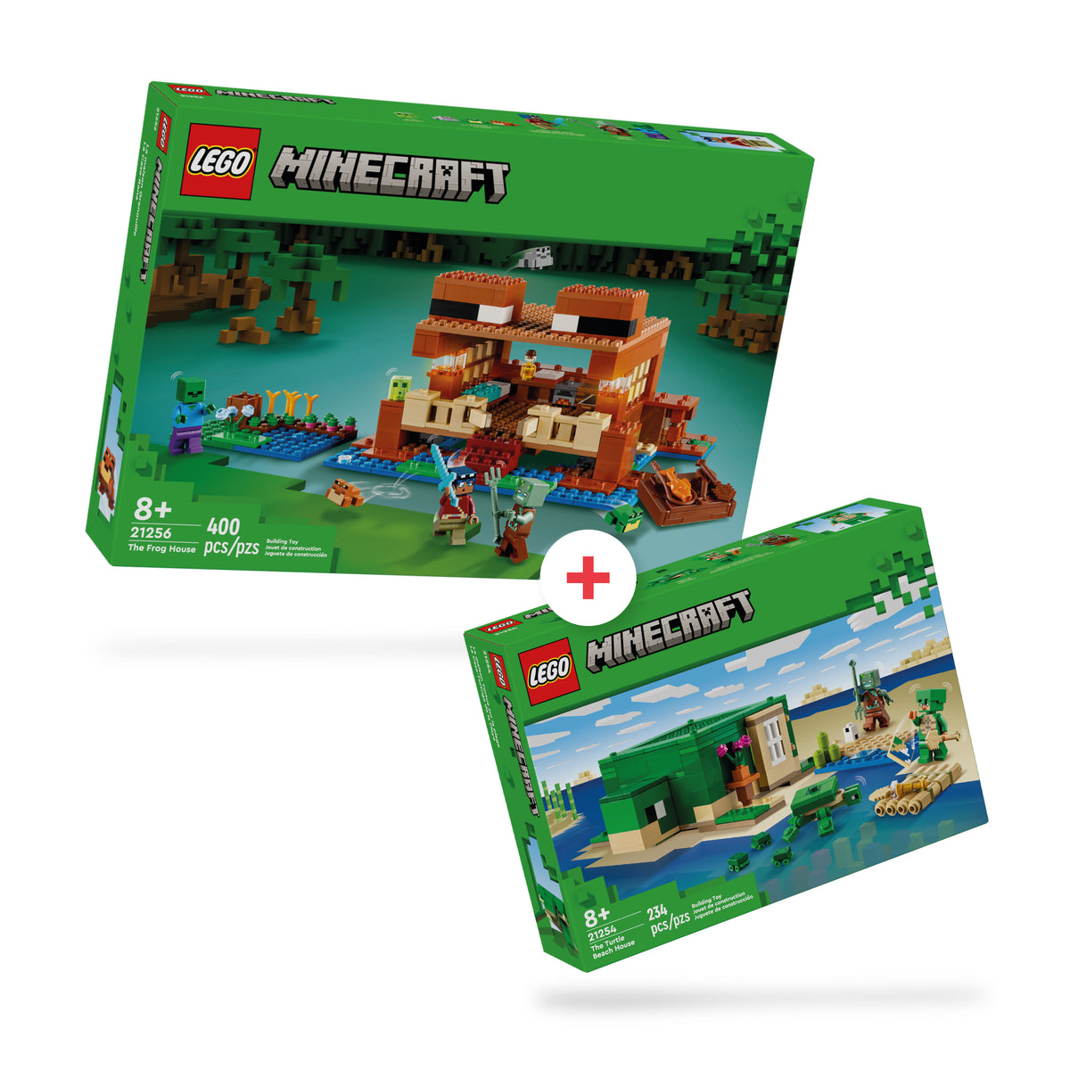 Combo Minecraft: La Casa-Tortuga de la Playa (21254) y La Casa-Rana (21256)