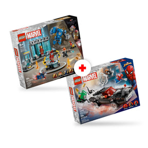 Combo Super Heroes: Laboratorio de Iron Man: Sala de Armaduras (76315) y Spider-Man vs. Coche Brutal de Venom (76309)