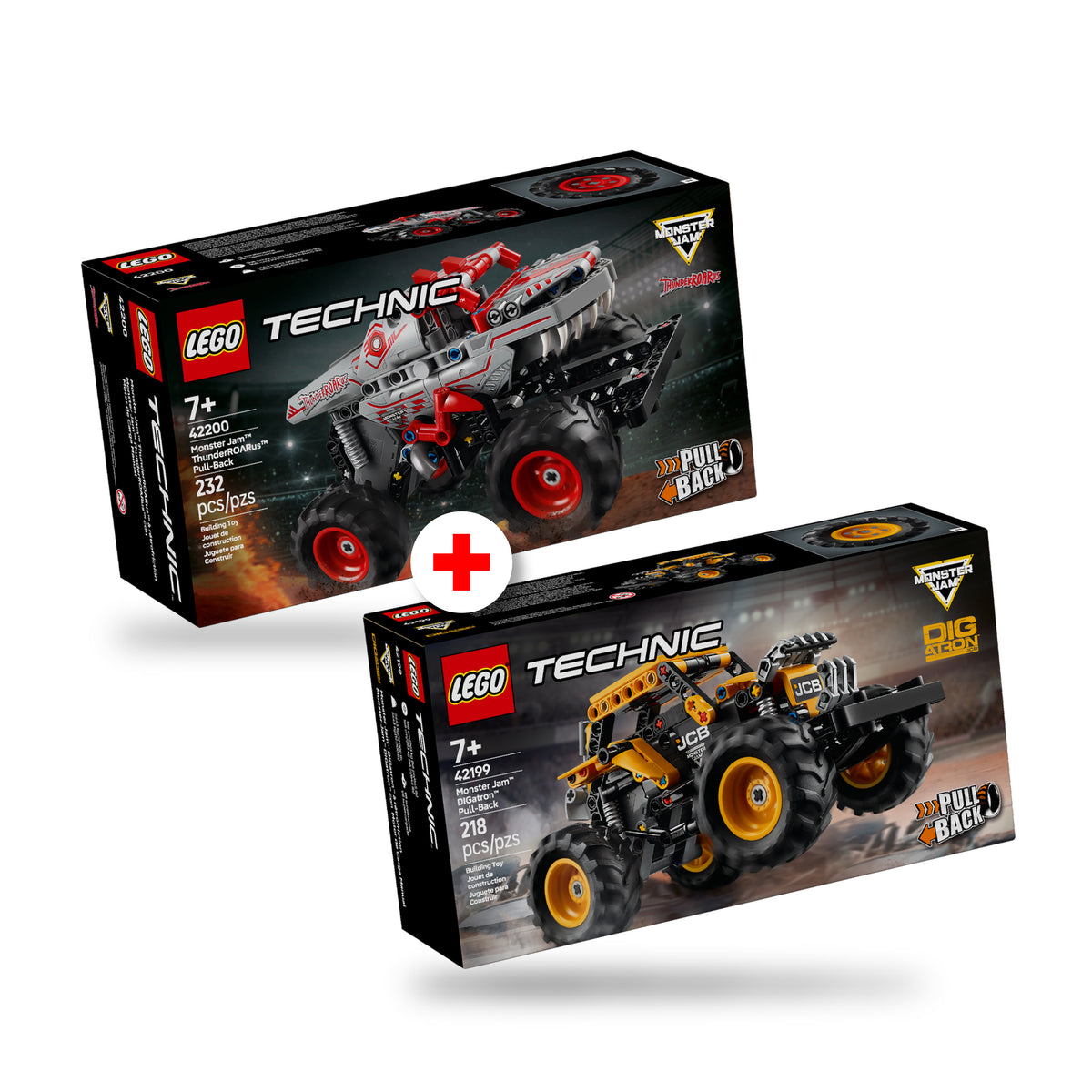 Combo Monster Jam: Monster Jam™ DIGatron™ con Motor de Carga Manual (42199) y Monster Jam™ ThunderROARus™ con Motor de Carga Manual (42200)