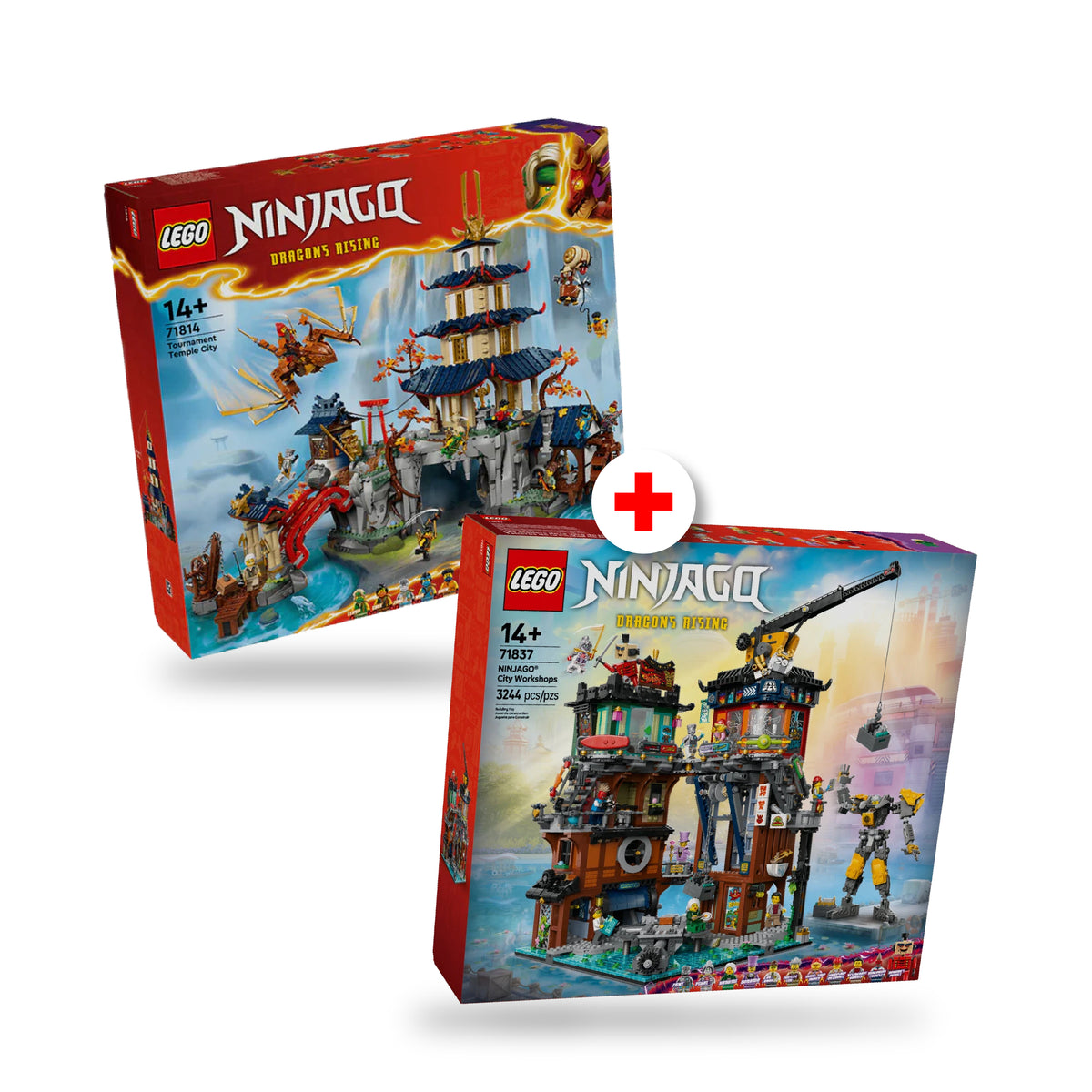 Combo NINJAGO: Ciudad-Templo del Torneo (71814) y Talleres de la Ciudad de NINJAGO (71837)