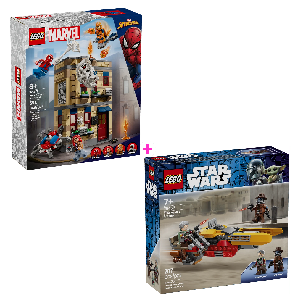 Combo Súper Historias 4: Apartamento de Peter Parker (76317) y Speeder de Cobb Vanth (75437)