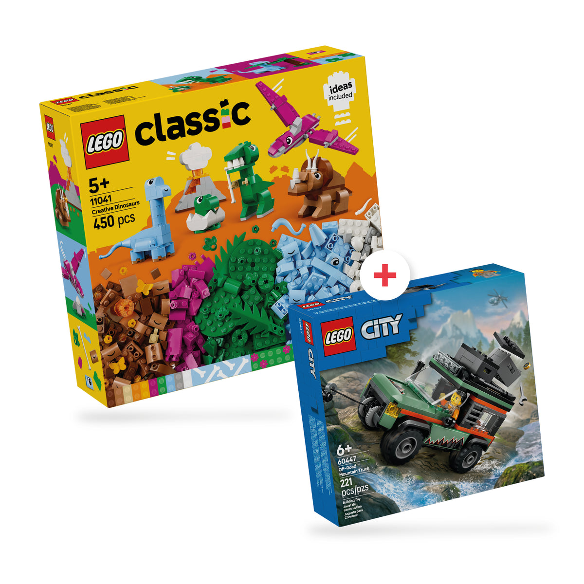 Combo Classic + City: Dinosaurios Creativos (11041) y Todoterreno 4x4 de Montaña (60447)