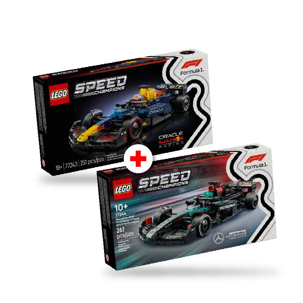 Combo Potencia sin Límites F1: Auto de Carreras Oracle Red Bull Racing RB20 F1® (77243) y Auto de Carreras Mercedes-AMG F1® W15 (77244)