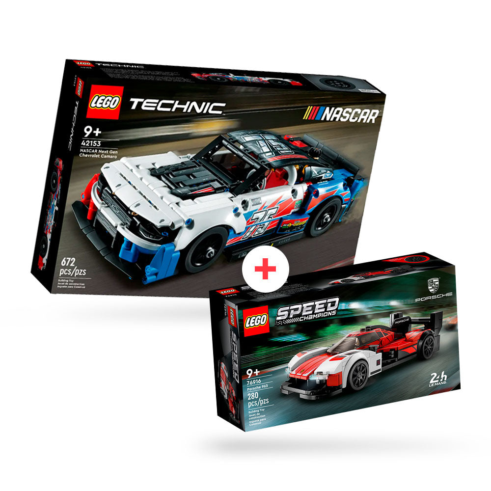 Combo Vehículos 1: LEGO® Technic NASCAR® Next Gen Chevrolet Camaro ZL1 (42153) y LEGO® Speed Champions Porsche 963 (76916)