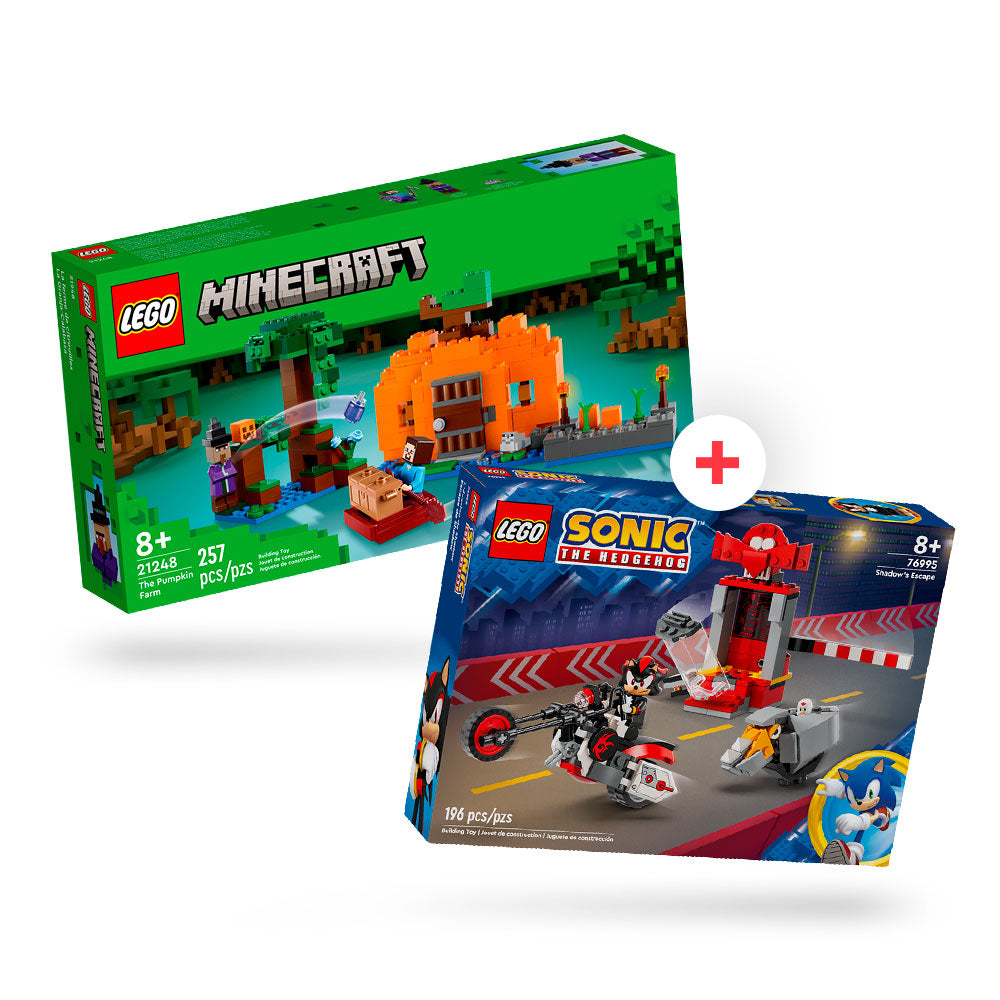 Combo Gaming 2: LEGO® Minecraft La Granja-Calabaza (21248) y LEGO® Sonic the Hedgehog™ Huida de Shadow the Hedgehog (76995)